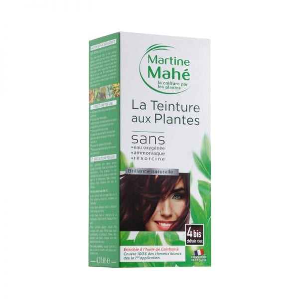 Teinture aux plantes Martine Mahé garantie de couvrir 100% des cheveux blancs et sans eau oxygénée ni résorcine