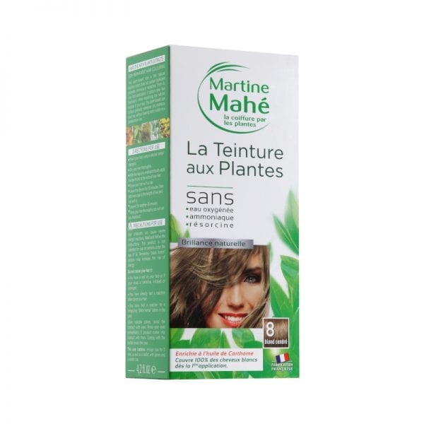 Teinture aux plantes Martine Mahé garantie de couvrir 100% des cheveux blancs et sans eau oxygénée ni résorcine